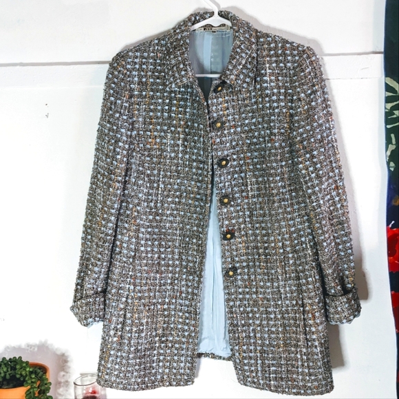 Vintage Jackets & Blazers - Vintage Italian Tweed Wool Boucle Blazer Jacket Lion Buttons